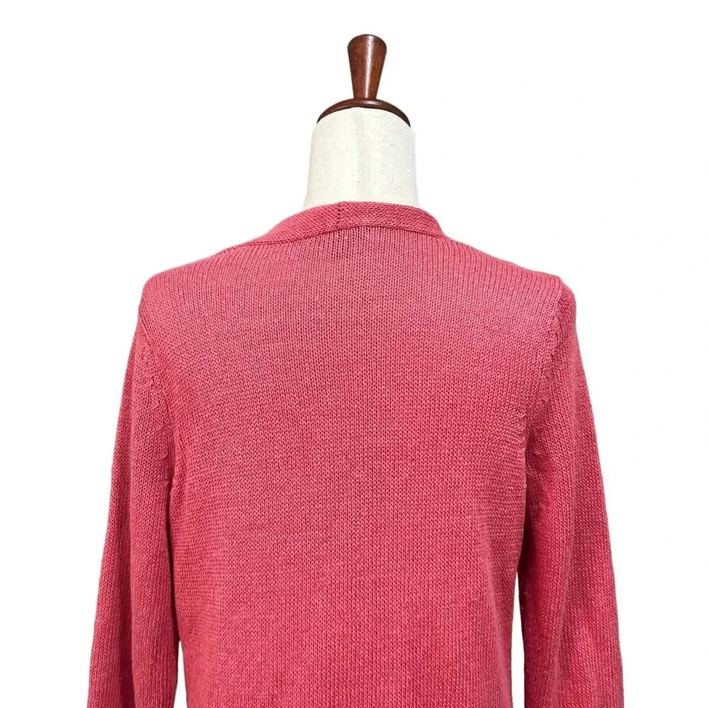 J. Jill Sweater Extra Small XS Women's Coral Linen & Rayon Open Front Cardigan - Picture 4 of 11